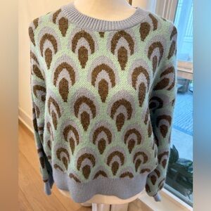 DAVI & DANI Mint Green, Blue & Brown Patterned Sweater size Small